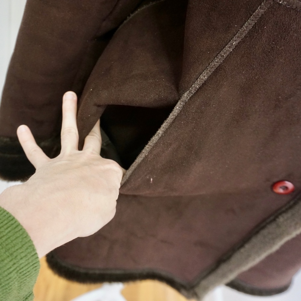 ๐ VINTAGE MURANO Brown Faux Suede/Fur Jacket (L) - Picture 5 of 8